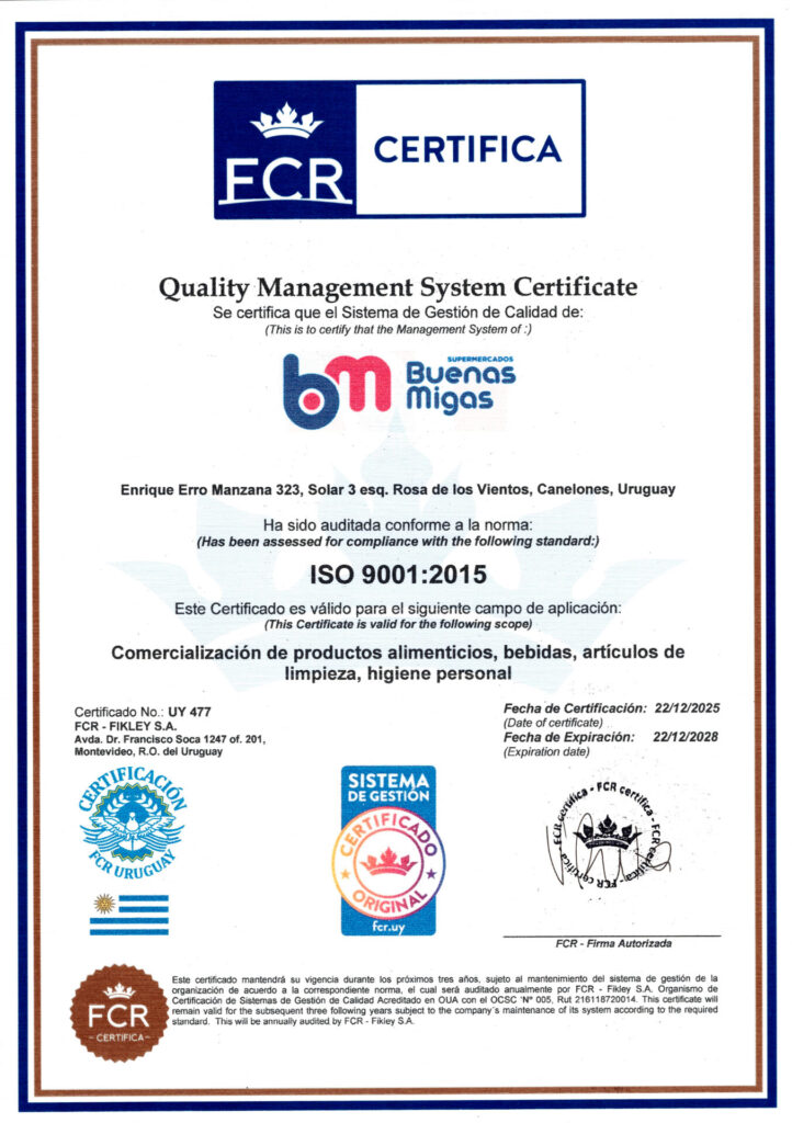 ISO 9001 CERTIFICADO BUENAS MIGAS